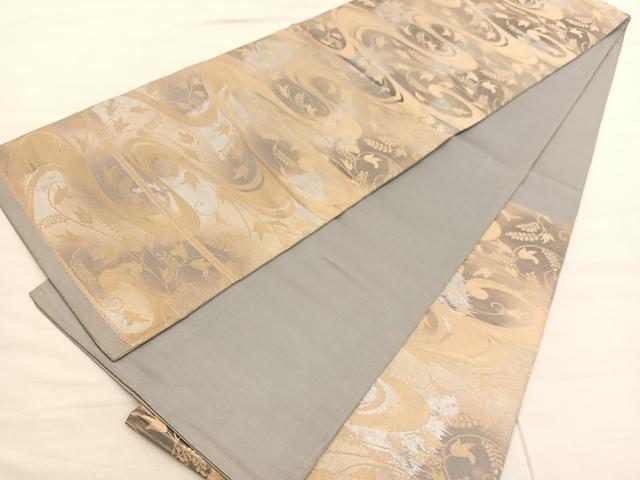 平和屋着物◎六通柄袋帯 流水草花文 金銀糸 正絹 逸品 BAAV1867hv