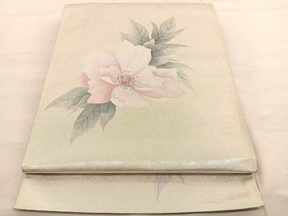 平和屋着物◎太鼓柄袋帯 手描き 牡丹 引箔 正絹 逸品 BAAV1868hv