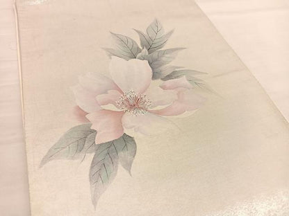 平和屋着物◎太鼓柄袋帯 手描き 牡丹 引箔 正絹 逸品 BAAV1868hv