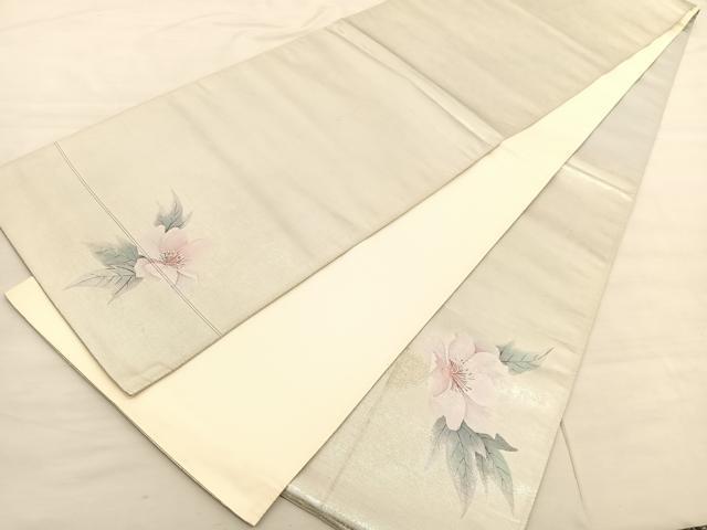 平和屋着物◎太鼓柄袋帯 手描き 牡丹 引箔 正絹 逸品 BAAV1868hv