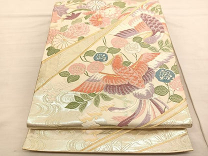 平和屋着物◎六通柄袋帯 唐織 花喰い鳳凰 金銀糸 正絹 逸品 BAAV1869hv