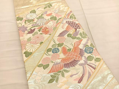 平和屋着物◎六通柄袋帯 唐織 花喰い鳳凰 金銀糸 正絹 逸品 BAAV1869hv