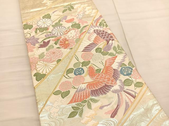 平和屋着物◎六通柄袋帯 唐織 花喰い鳳凰 金銀糸 正絹 逸品 BAAV1869hv