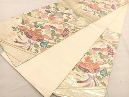 平和屋着物◎六通柄袋帯 唐織 花喰い鳳凰 金銀糸 正絹 逸品 BAAV1869hv