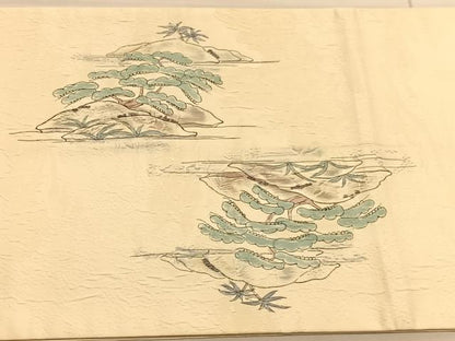 平和屋着物◎太鼓柄袋帯　手描き　ふくれ織　風景文　正絹　逸品　BAAV1871hv