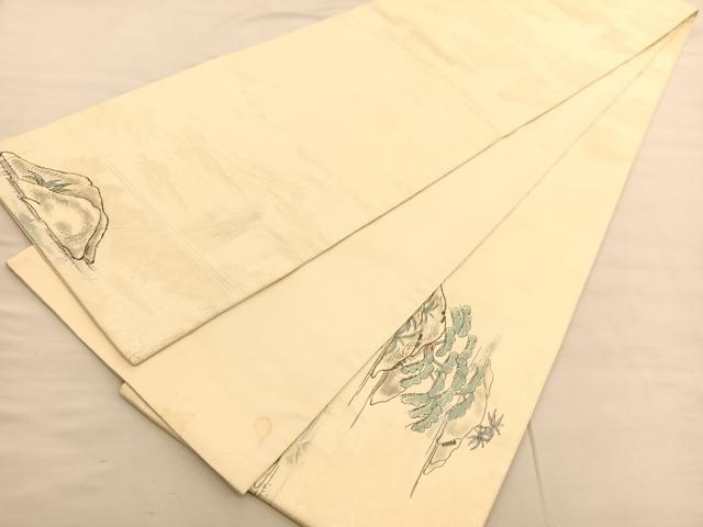 平和屋着物◎太鼓柄袋帯　手描き　ふくれ織　風景文　正絹　逸品　BAAV1871hv