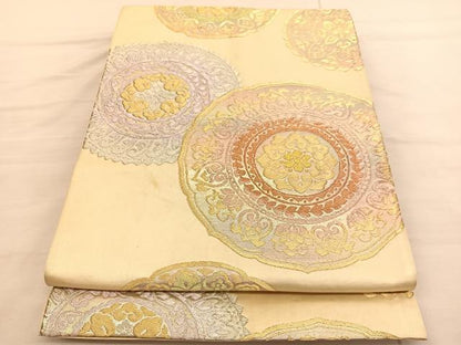 平和屋着物◎六通柄袋帯 花絵皿文 金銀糸 正絹 逸品 BAAV1875hv