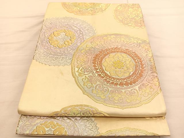 平和屋着物◎六通柄袋帯 花絵皿文 金銀糸 正絹 逸品 BAAV1875hv