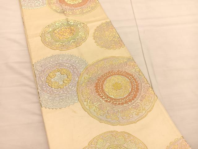 平和屋着物◎六通柄袋帯 花絵皿文 金銀糸 正絹 逸品 BAAV1875hv