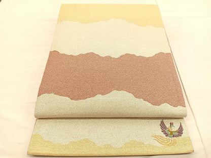 平和屋着物◎六通柄袋帯 綴れ 霞文 ワンポイント：鳳凰 金銀糸 正絹 逸品 BAAV1878hv