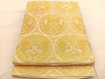 平和屋着物◎六通柄袋帯　鳳凰獅子花丸文　金銀糸　正絹　逸品　BAAV1879hv