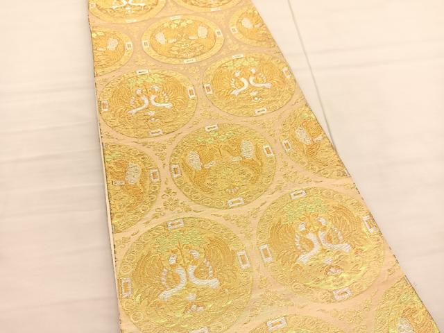 平和屋着物◎六通柄袋帯　鳳凰獅子花丸文　金銀糸　正絹　逸品　BAAV1879hv
