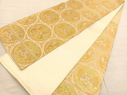 平和屋着物◎六通柄袋帯　鳳凰獅子花丸文　金銀糸　正絹　逸品　BAAV1879hv