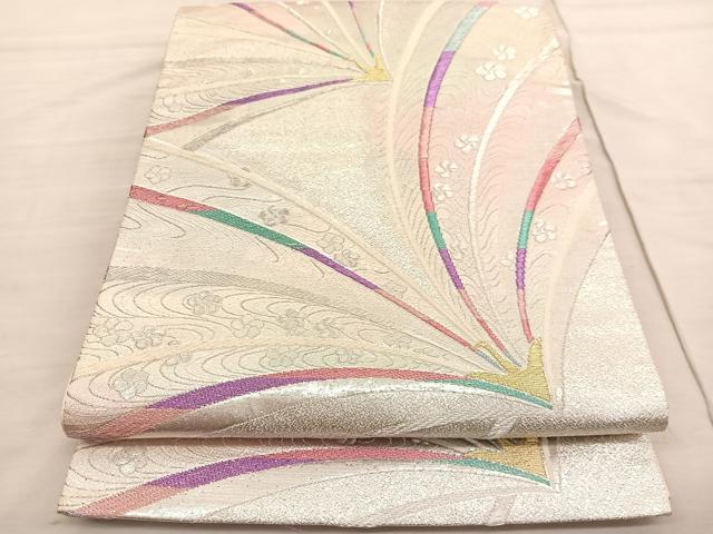 平和屋着物◎六通柄袋帯 唐織 飛鶴梅流し 金銀糸 正絹 逸品 BAAV1881hv