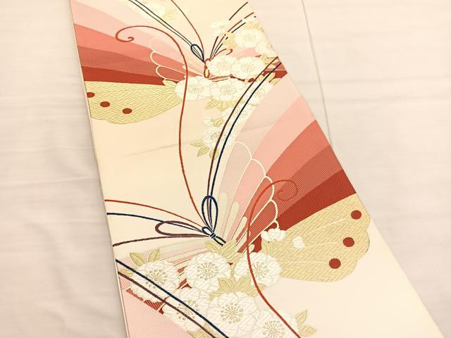 平和屋着物◎六通柄袋帯 唐織 花蝶文 金銀糸 正絹 逸品 未使用 BAAV1887hv
