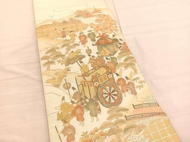 平和屋着物◎太鼓柄袋帯　綴れ　大名行列　金彩　正絹　逸品　BAAV1888hv