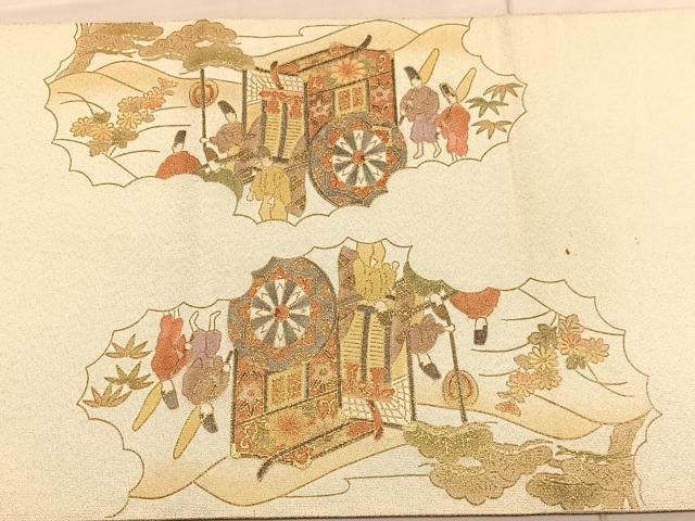 平和屋着物◎太鼓柄袋帯　綴れ　大名行列　金彩　正絹　逸品　BAAV1888hv
