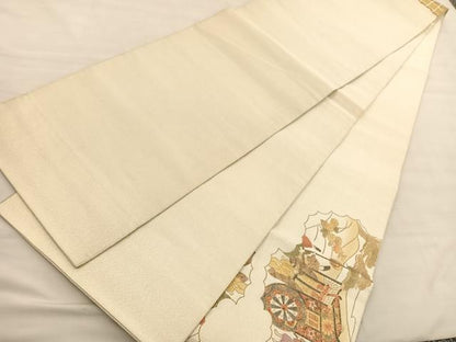 平和屋着物◎太鼓柄袋帯　綴れ　大名行列　金彩　正絹　逸品　BAAV1888hv