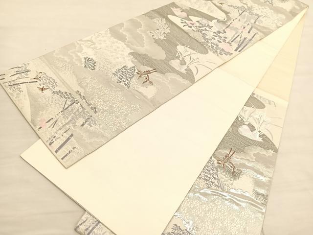 平和屋着物◎六通柄袋帯 唐織 鶴鴛鴦花文 九百錦 プラチナ箔 正絹 逸品 BAAV1893hv