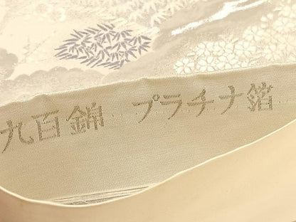 平和屋着物◎六通柄袋帯 唐織 鶴鴛鴦花文 九百錦 プラチナ箔 正絹 逸品 BAAV1893hv