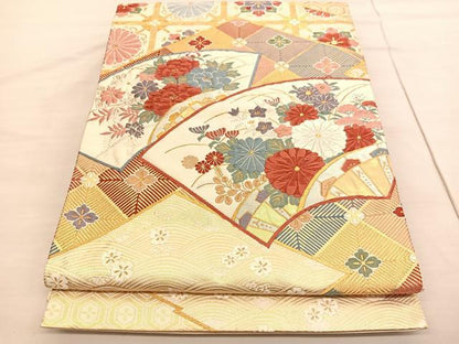 平和屋着物◎六通柄袋帯 唐織 松皮菱地紙花文 金銀糸 正絹 逸品 BAAV1894hv