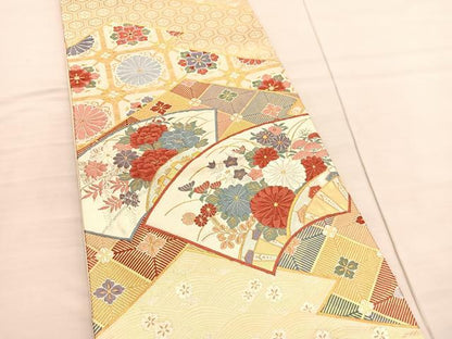 平和屋着物◎六通柄袋帯 唐織 松皮菱地紙花文 金銀糸 正絹 逸品 BAAV1894hv