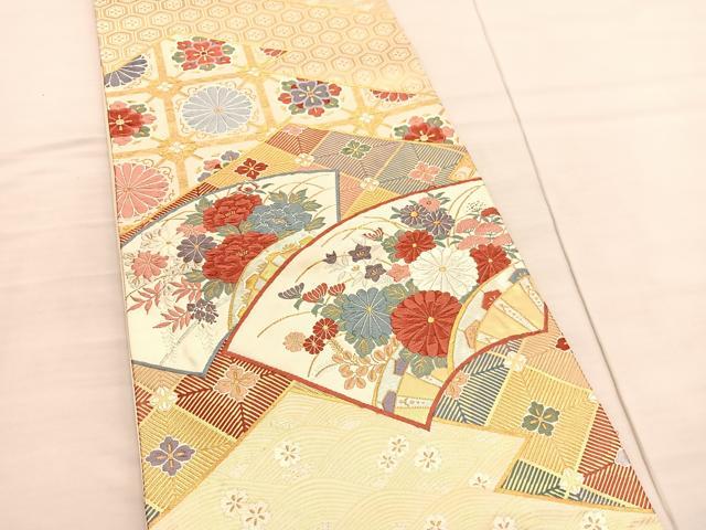 平和屋着物◎六通柄袋帯 唐織 松皮菱地紙花文 金銀糸 正絹 逸品 BAAV1894hv