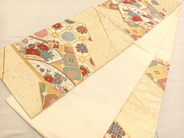 平和屋着物◎六通柄袋帯 唐織 松皮菱地紙花文 金銀糸 正絹 逸品 BAAV1894hv