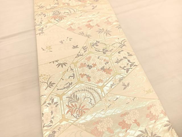 平和屋着物◎六通柄袋帯 唐織 切嵌亀甲花文 金銀糸 正絹 逸品 BAAV1896hv