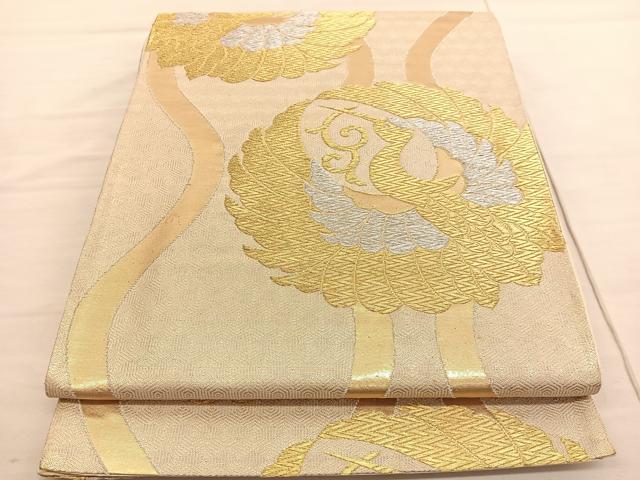 平和屋着物◎六通柄袋帯 立波鶴文 金銀糸 正絹 逸品 BAAV1898hv
