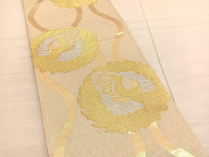 平和屋着物◎六通柄袋帯 立波鶴文 金銀糸 正絹 逸品 BAAV1898hv