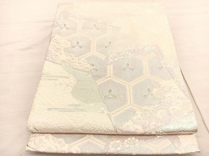 平和屋着物◎六通柄袋帯　唐織　色紙重ね亀甲花文　銀糸　正絹　逸品　BAAV1899hv