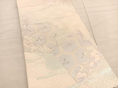 平和屋着物◎六通柄袋帯　唐織　色紙重ね亀甲花文　銀糸　正絹　逸品　BAAV1899hv