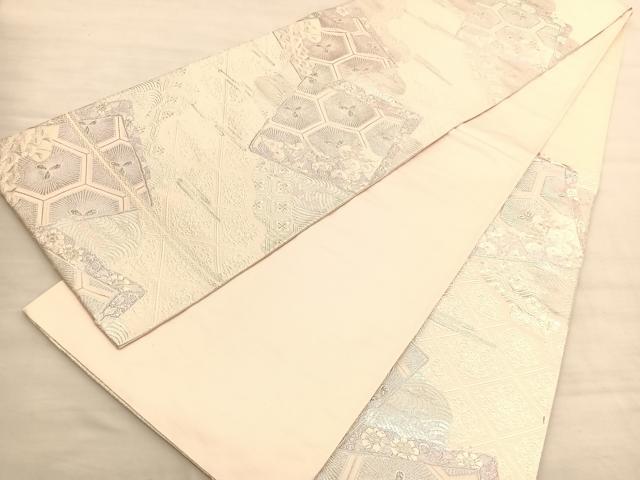 平和屋着物◎六通柄袋帯　唐織　色紙重ね亀甲花文　銀糸　正絹　逸品　BAAV1899hv
