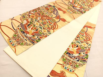 平和屋着物◎六通柄袋帯 唐織 鳳凰陶器花文 金銀糸 正絹 逸品 BAAV1909hv