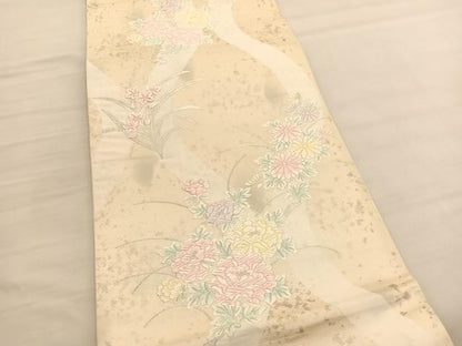平和屋着物◎六通柄袋帯 唐織 立涌花文 銀糸 正絹 逸品 BAAV1912hv