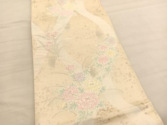 平和屋着物◎六通柄袋帯 唐織 立涌花文 銀糸 正絹 逸品 BAAV1912hv
