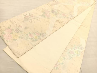 平和屋着物◎六通柄袋帯 唐織 立涌花文 銀糸 正絹 逸品 BAAV1912hv