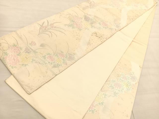 平和屋着物◎六通柄袋帯 唐織 立涌花文 銀糸 正絹 逸品 BAAV1912hv