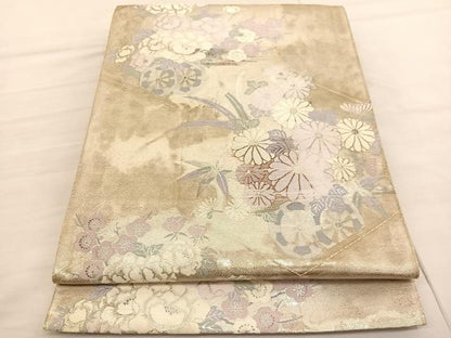 平和屋着物◎六通柄袋帯　唐織　亀甲花車文　金銀糸　正絹　逸品　BAAV1913hv