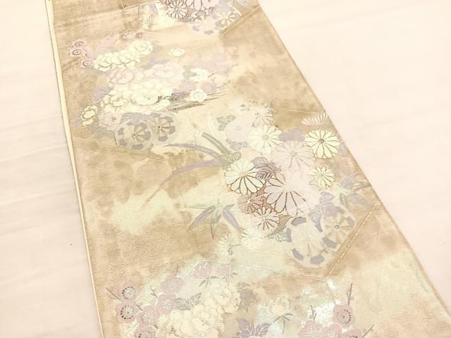 平和屋着物◎六通柄袋帯　唐織　亀甲花車文　金銀糸　正絹　逸品　BAAV1913hv