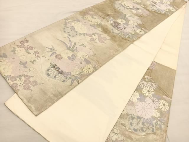 平和屋着物◎六通柄袋帯　唐織　亀甲花車文　金銀糸　正絹　逸品　BAAV1913hv