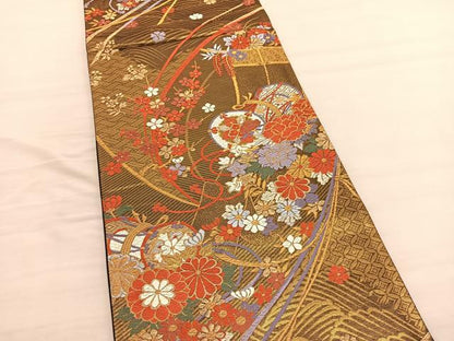平和屋着物◎六通柄袋帯　唐織　几帳花鼓文　金銀糸　正絹　逸品　BAAV1924hv