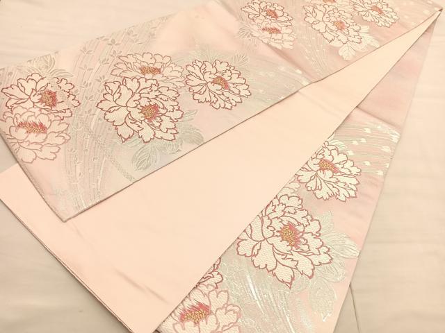 平和屋着物◎六通柄袋帯 唐織 牡丹 金銀糸 正絹 逸品 BAAV1942hv