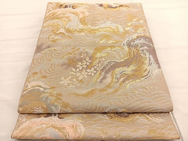 平和屋着物◎六通柄 本袋帯 唐織 立波花文 金銀糸 BAAV1950hv