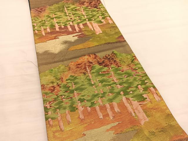 平和屋着物◎六通柄袋帯 唐織 樹林文 金糸 引箔 正絹 逸品 BAAV1951hv