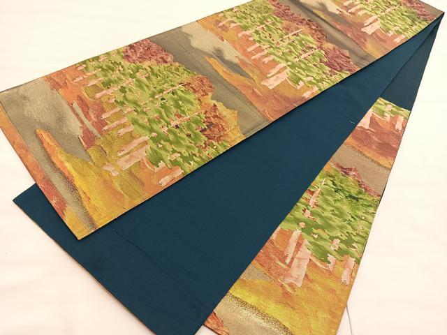 平和屋着物◎六通柄袋帯 唐織 樹林文 金糸 引箔 正絹 逸品 BAAV1951hv