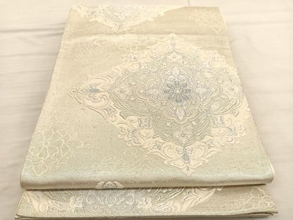 平和屋着物◎六通柄袋帯 唐織 花菱文 銀糸 正絹 逸品 BAAV1953hv