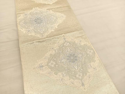 平和屋着物◎六通柄袋帯 唐織 花菱文 銀糸 正絹 逸品 BAAV1953hv