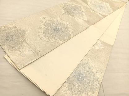 平和屋着物◎六通柄袋帯 唐織 花菱文 銀糸 正絹 逸品 BAAV1953hv